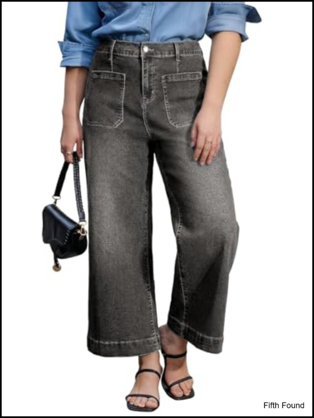 Plus Size High Waisted Cropped Wide Leg Jeans Stretch Denim Ankle Pants